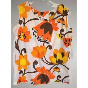 Vintage 1970s Sleeveless Floral Mod Jeanie Blouse